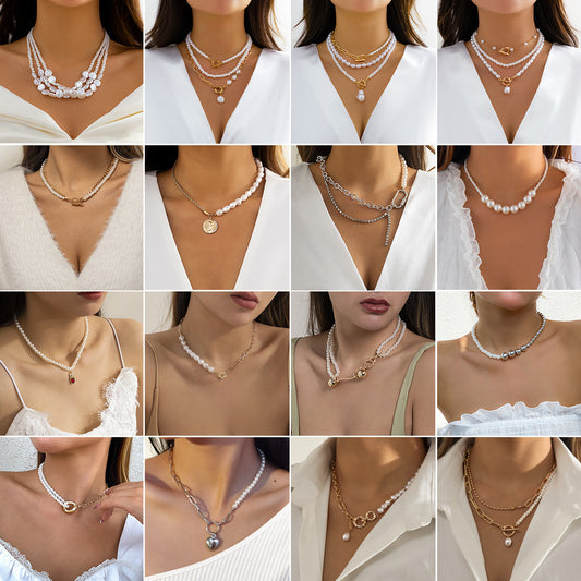 🌕 Necklace + Baroque Pearl & Round Bead Chain – Creative Statement Layer