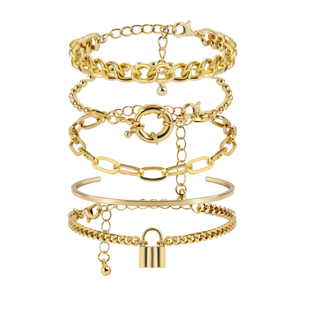 💫 Bracelet Set + Geometric OT Buckle Layered Chain Bracelet – Hip-Hop Fusion
