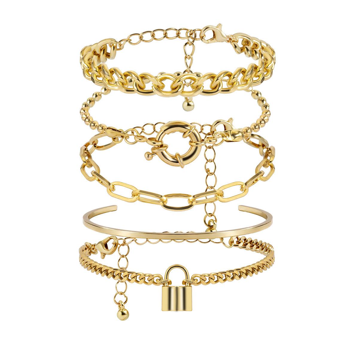 💫 Bracelet Set + Geometric OT Buckle Layered Chain Bracelet – Hip-Hop Fusion
