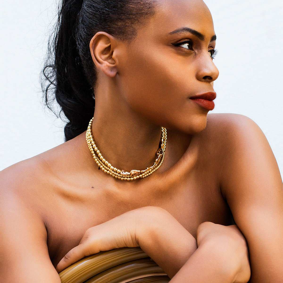 💫 Necklace + Woven Pearl Baroque Layered Necklace – Retro Glam