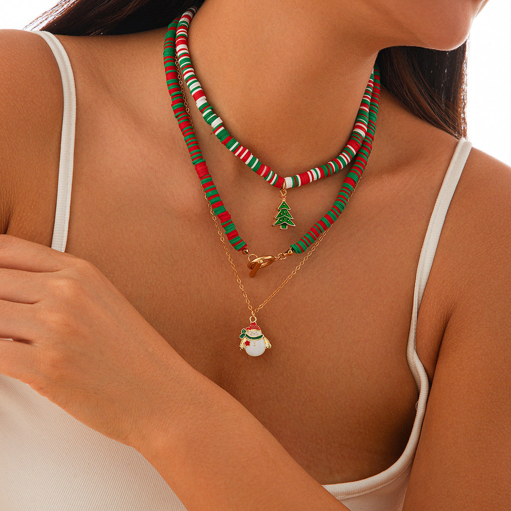 🎅 Necklace Set + Soft Clay Santa Pendant + OT Clasp Chain (3-Piece Christmas Set)