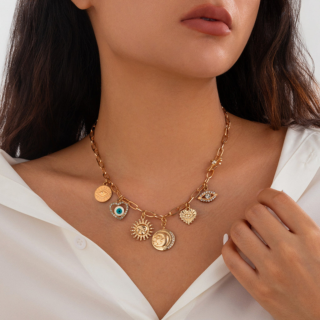 ☀️ Necklace + Sun Pendant Zircon Heart Fringe Necklace – Alloy Geometric