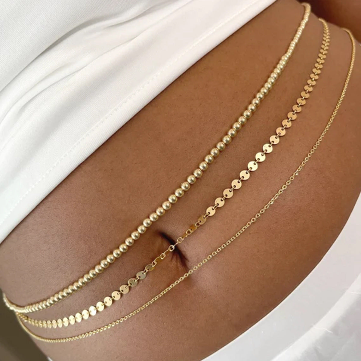 ✨ Waist Chain + Multi-Strand Beaded Punk Waist Belt – Rhinestone Sequin Accent
