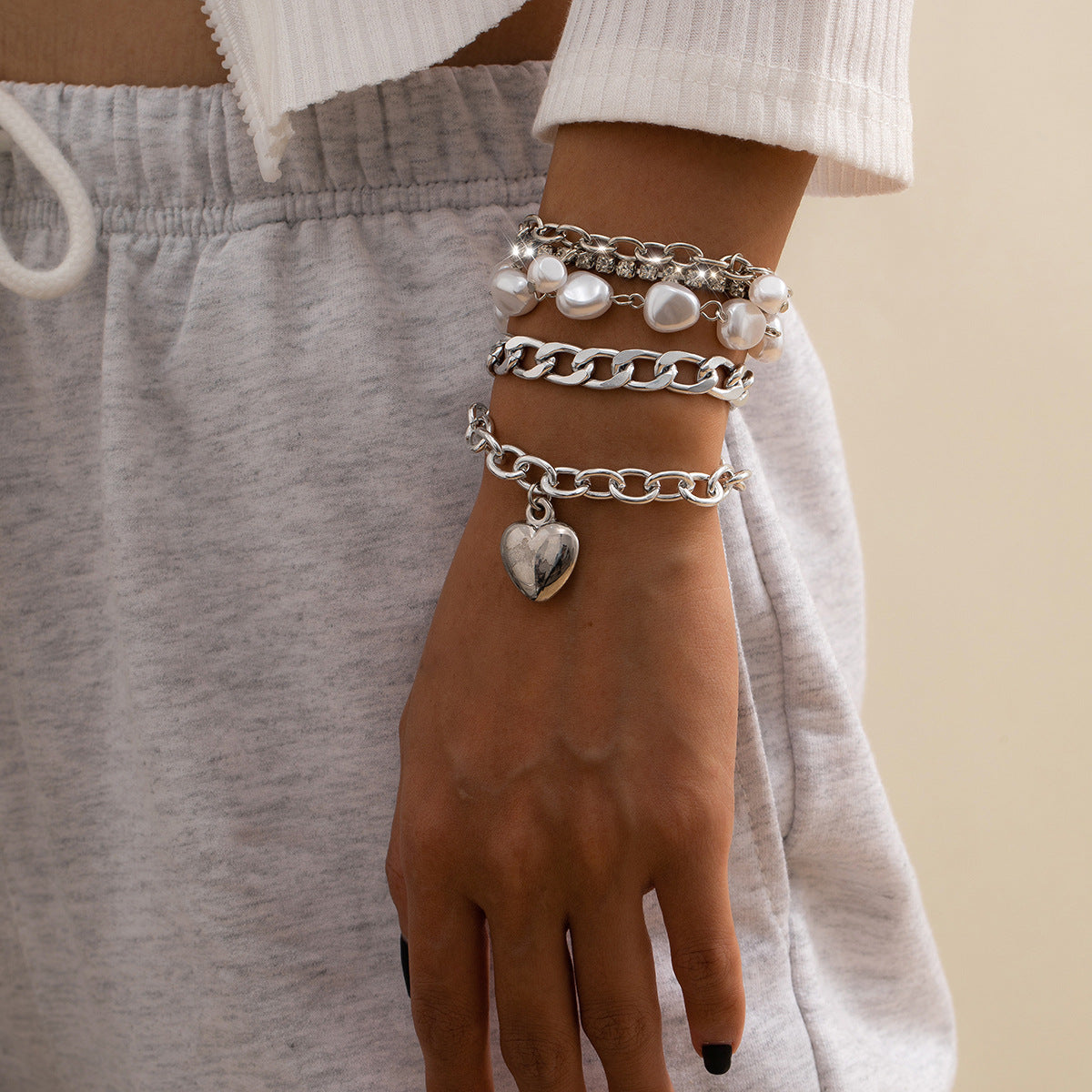 💫 Bracelet Set + Irregular Baroque Pearl Heart Bangle Duo