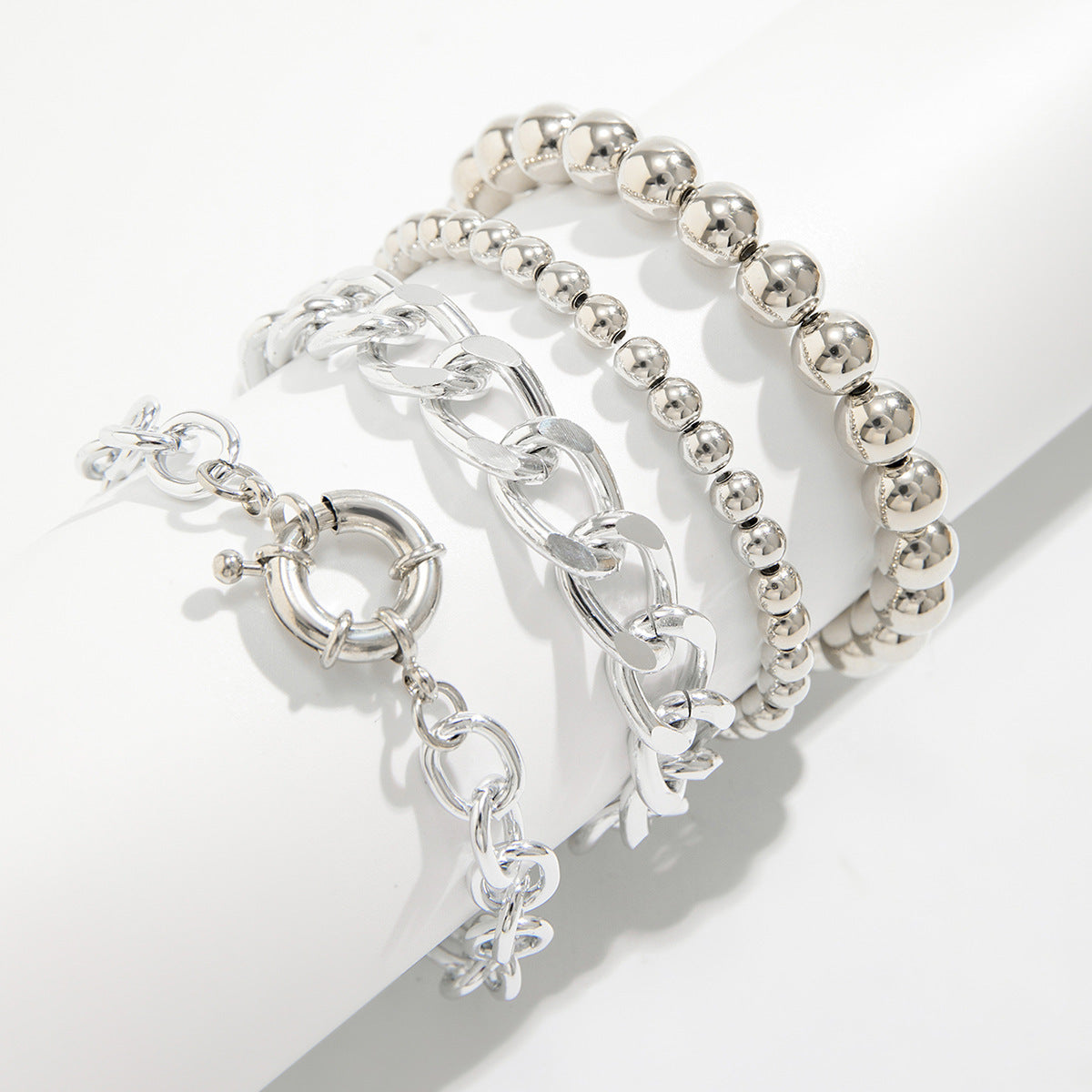 🎱 Bracelet + Bold Punk Multi-Layer Chain Bracelet – Geometric Round Beads