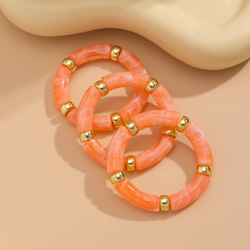 🎨 Bracelet Set + Tie-Dye Bead Bamboo Segment Bracelet Trio – Artistic Geometric