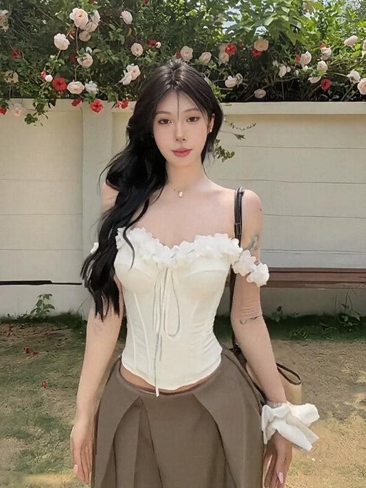 🦢 Spicy｜Lace Boned Cinched Waist Camisole Top