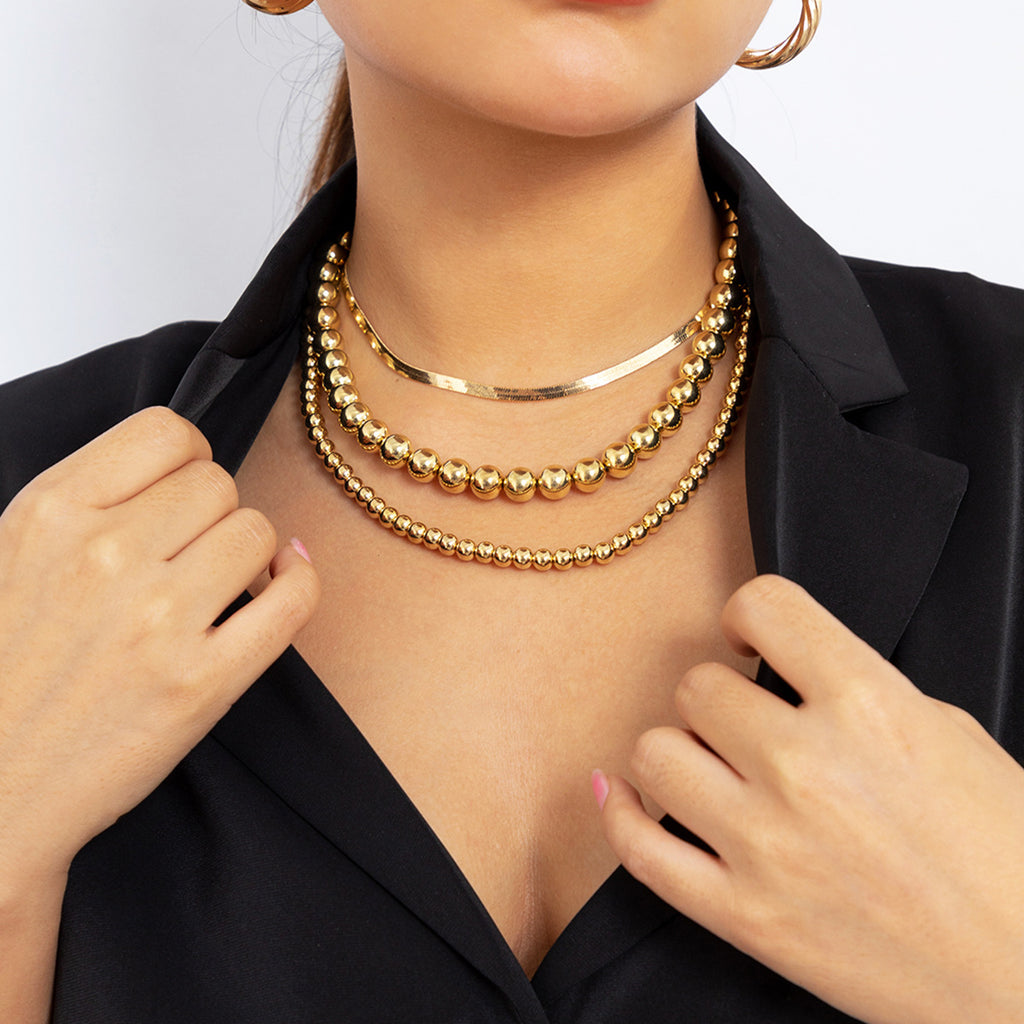 ⚙️ Necklace + Flat Snake Chain Punk Collar – Beaded Layered Style