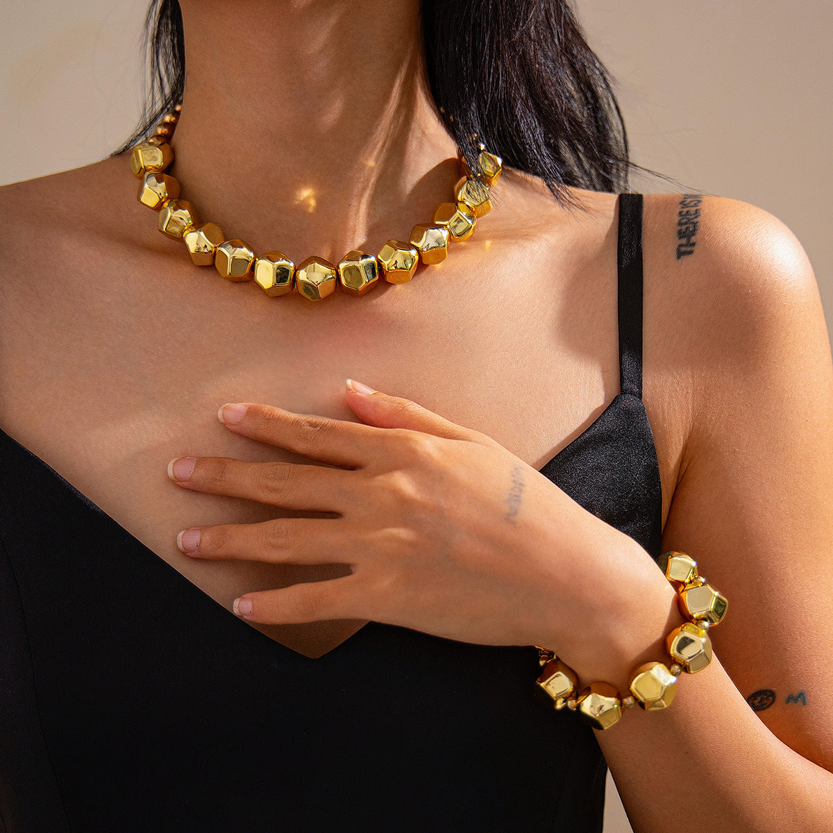 🔵 Necklace Set + Circular Cut-Edge CCB Beads – Irregular Chunky Necklace