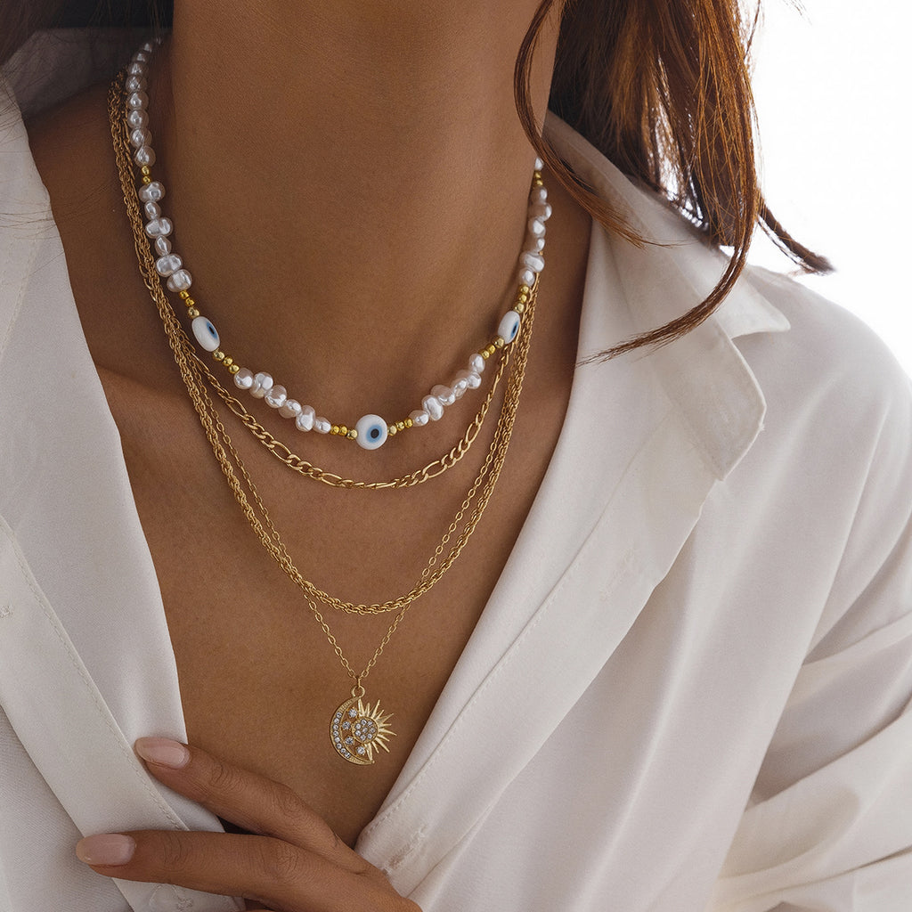 🐚 Necklace + Tribal Pearl Necklace With Sun Eye Pendant – Ethnic Style