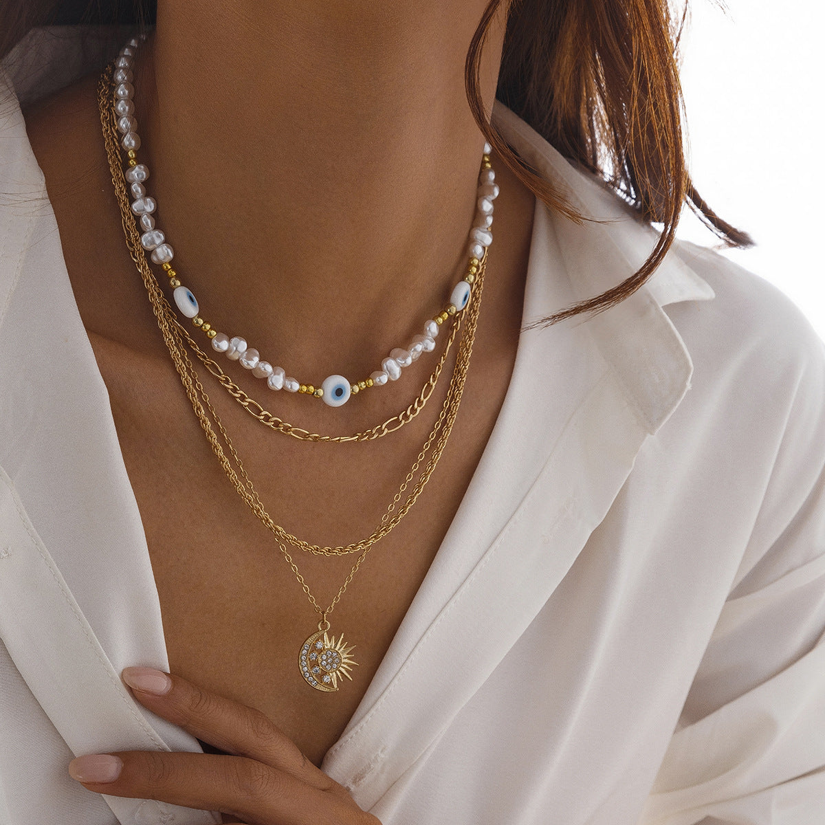 🐚 Necklace + Tribal Pearl Necklace With Sun Eye Pendant – Ethnic Style