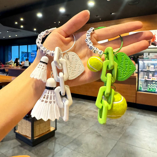 🎾 Heart-Shaped Tennis & Badminton Keychain — Macaron Colors for Gifts & Bags