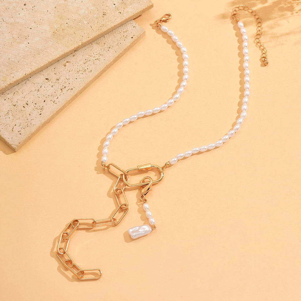 ✝️ Necklace + Pearl Cross Pendant With Geometric Pearl Chain