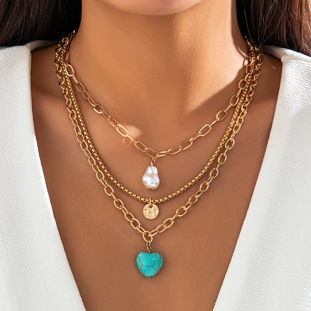 💖 Necklace + Baroque Pearl Necklace With Turquoise Heart