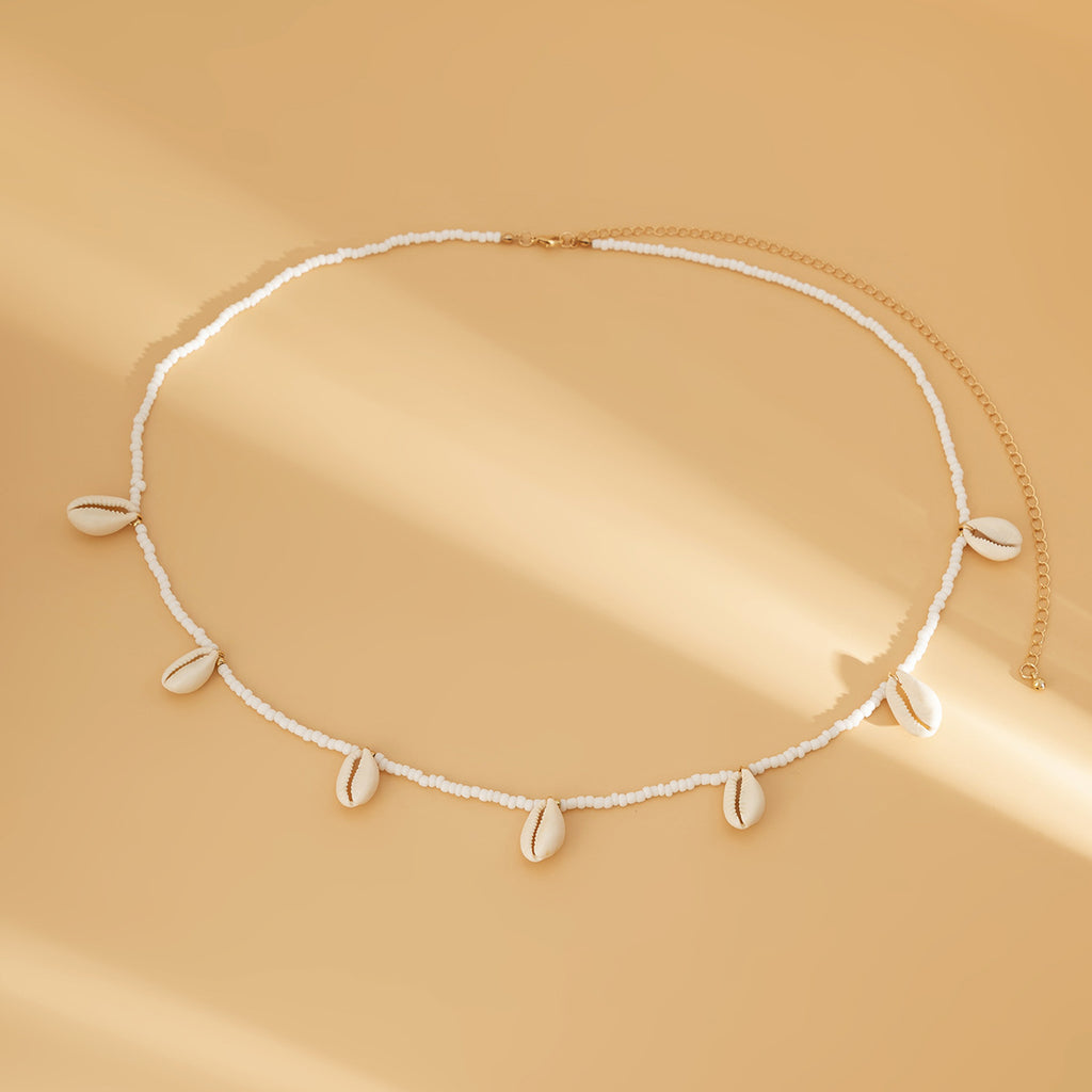 🧵 Waist Chain + Tweed-Inspired Beaded Shell Body Chain – French Beach Style