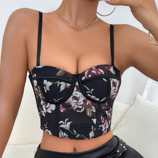 🖤 Spicy | Floral Print Boned Bustier Top