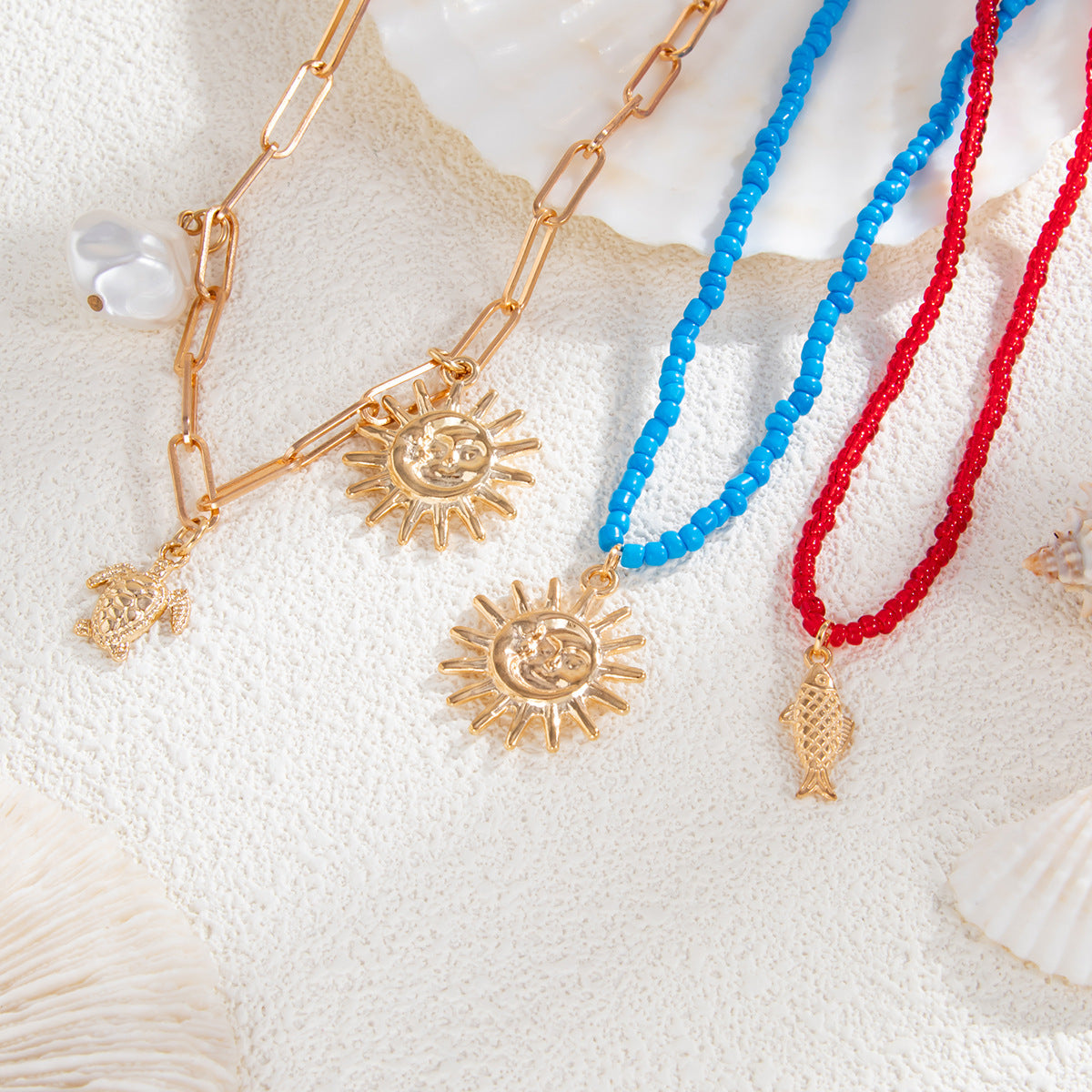 🌞 Necklace + Sunflower Multi-Layer Pearl Shell Necklace – Boho Summer