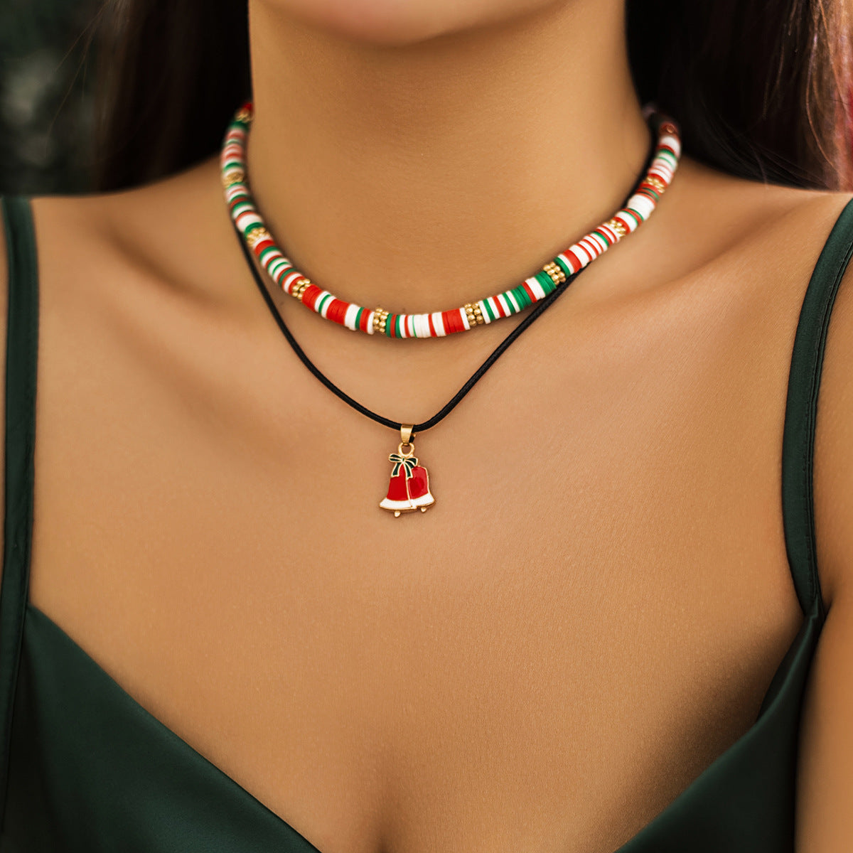 ☃️ Choker Set + Beaded Christmas Necklace With Santa Pendant (3pcs)