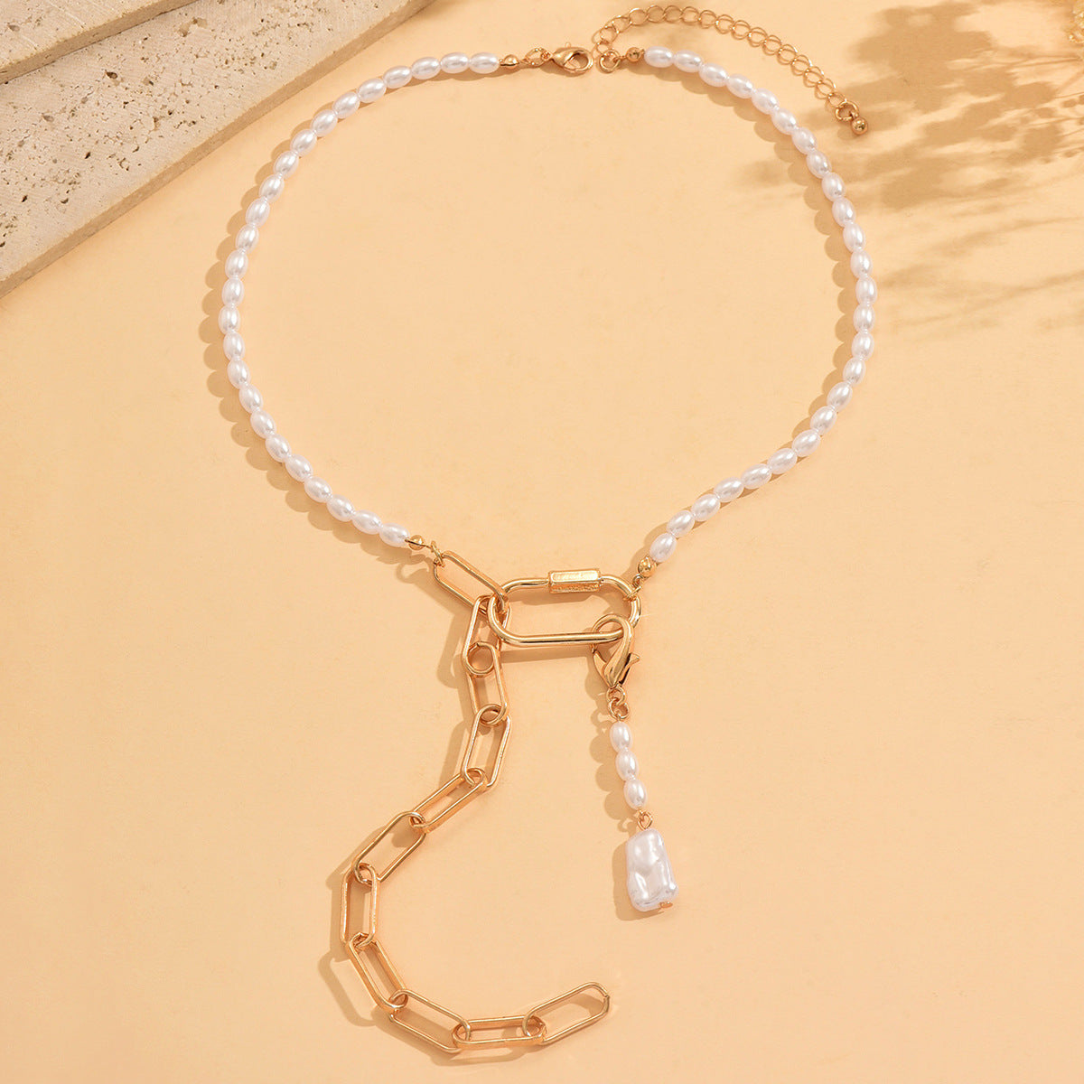 ✝️ Necklace + Pearl Cross Pendant With Geometric Pearl Chain