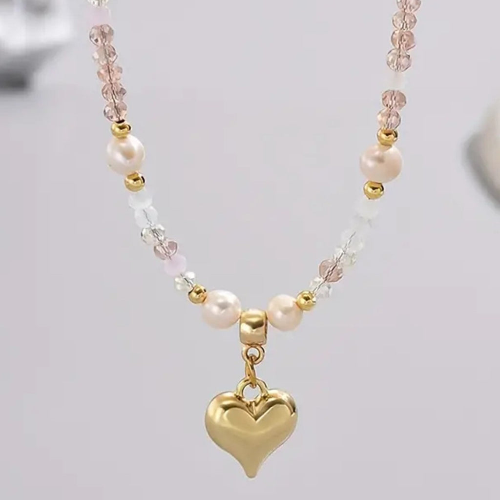 💖 Necklace + Beaded Freshwater Pearl Heart Layered Necklace