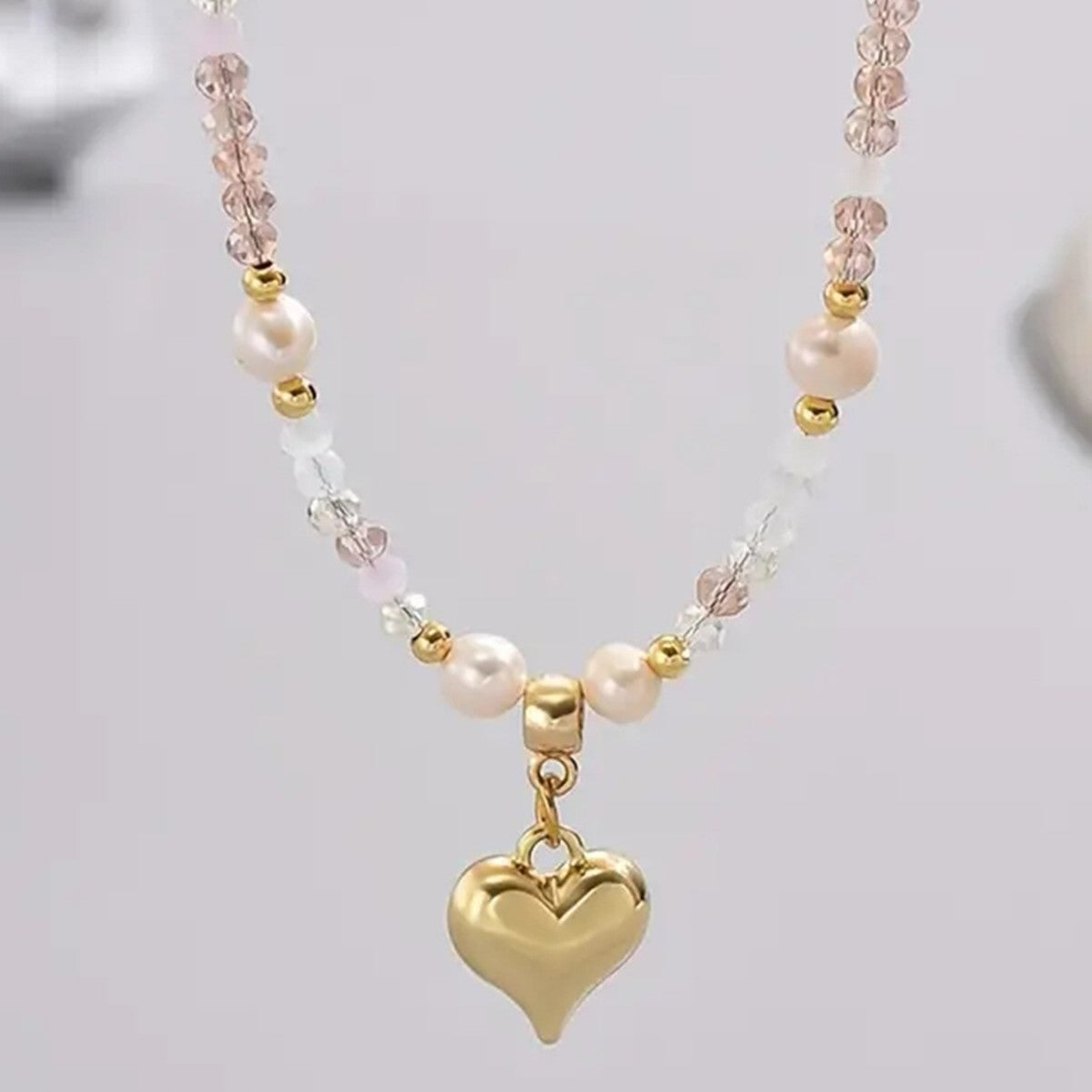 💖 Necklace + Beaded Freshwater Pearl Heart Layered Necklace