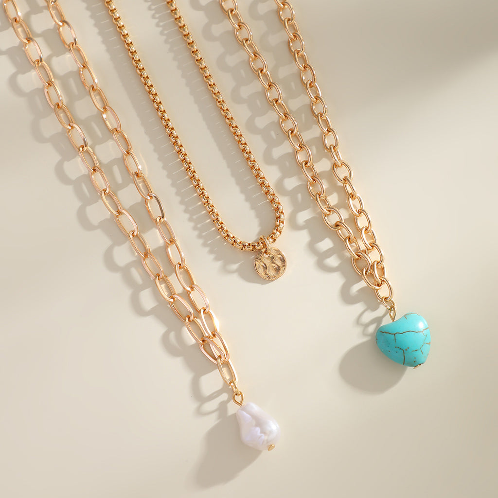💖 Necklace + Baroque Pearl Necklace With Turquoise Heart