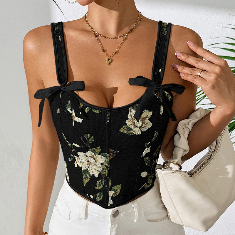 🌸 Spicy | French Floral Bow Tie Slimming Camisole