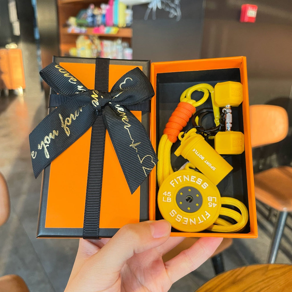 💪 Silicone Dumbbell & Shaker Keychain Set