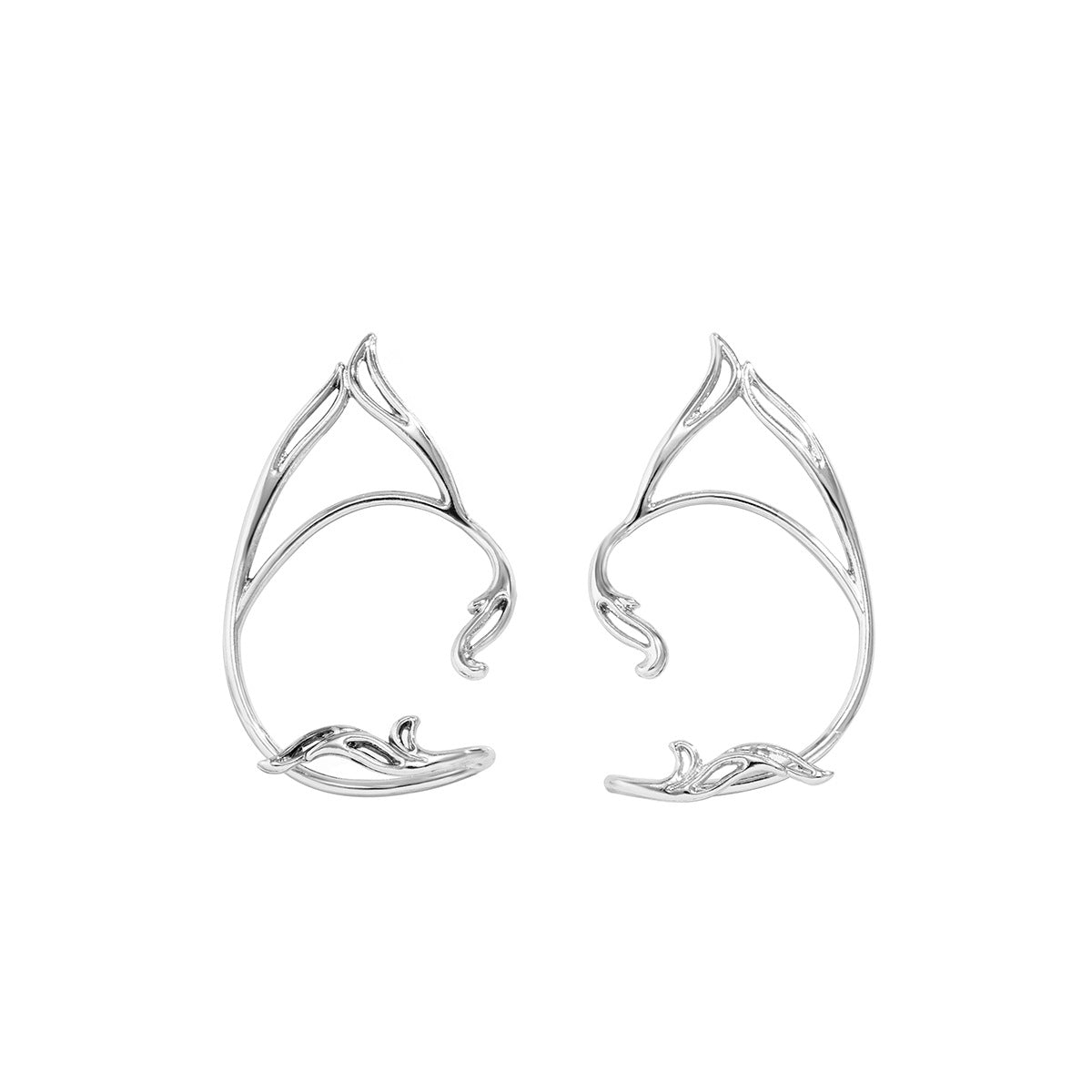 🐱 Earrings + Hollow Cat Ear Elf Ear Clip – No Piercing