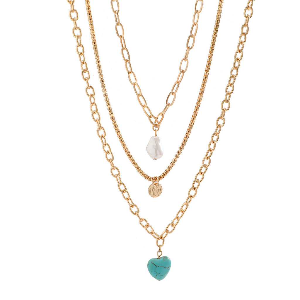💖 Necklace + Baroque Pearl Necklace With Turquoise Heart