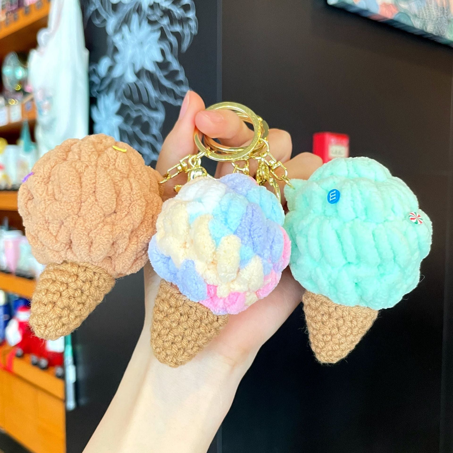 Crochet Yarn Ice Cream Keychain