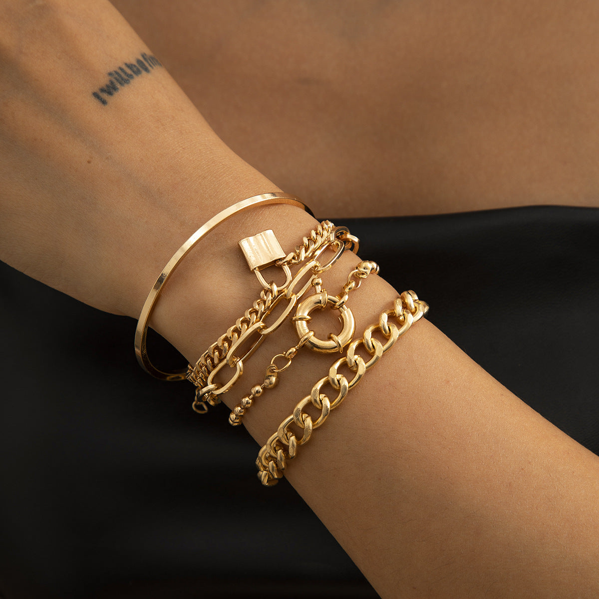 💫 Bracelet Set + Geometric OT Buckle Layered Chain Bracelet – Hip-Hop Fusion