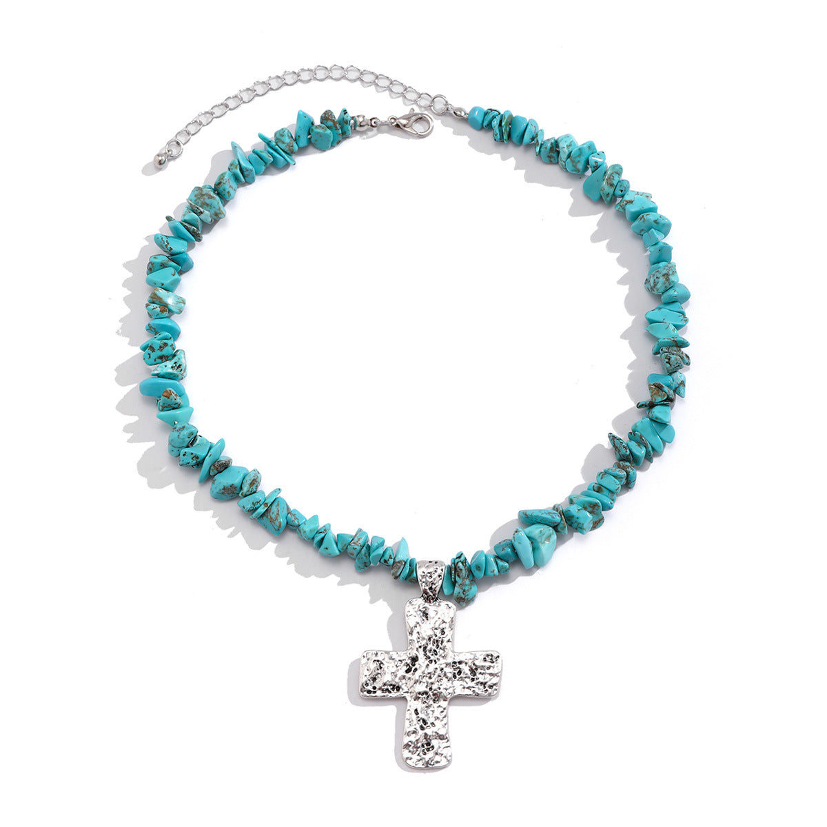 🌿 Necklace + Beaded Turquoise & Stone Cross Pendant Necklace