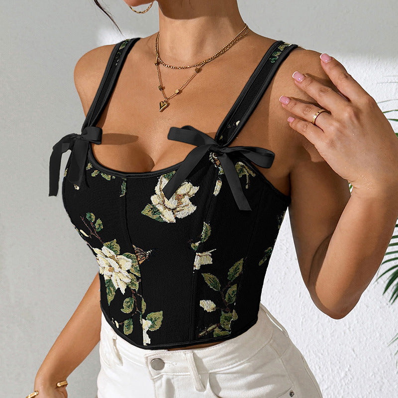 🌸 Spicy | French Floral Bow Tie Slimming Camisole