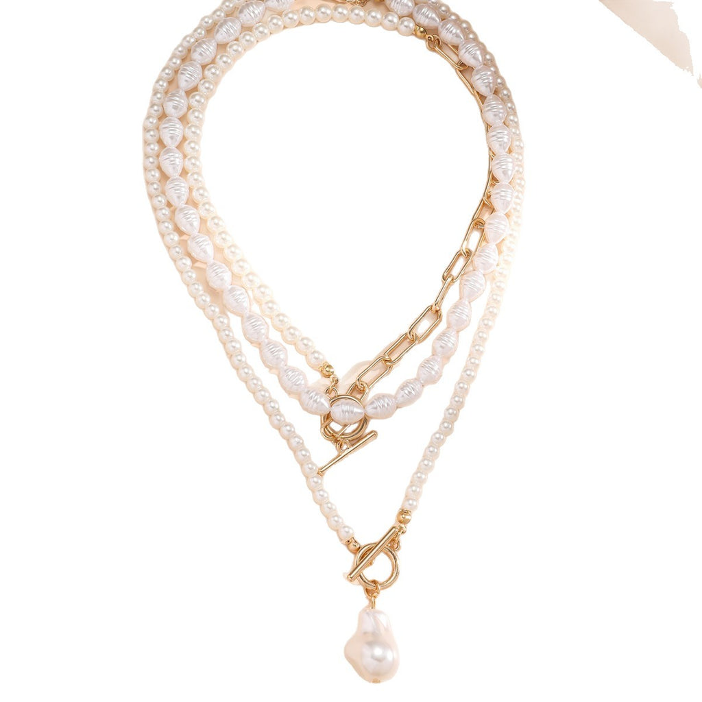 🧵 Necklace + Layered Baroque Pearl Beaded Pendant – French Romantic Style