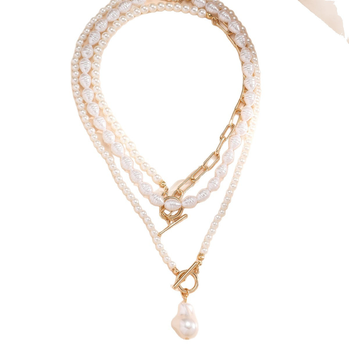 🧵 Necklace + Layered Baroque Pearl Beaded Pendant – French Romantic Style