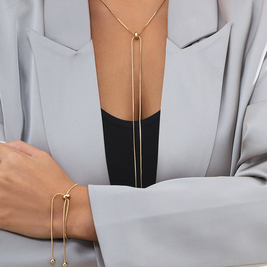 ✨ Necklace + Long Adjustable Tassel Box Snake Chain Necklace
