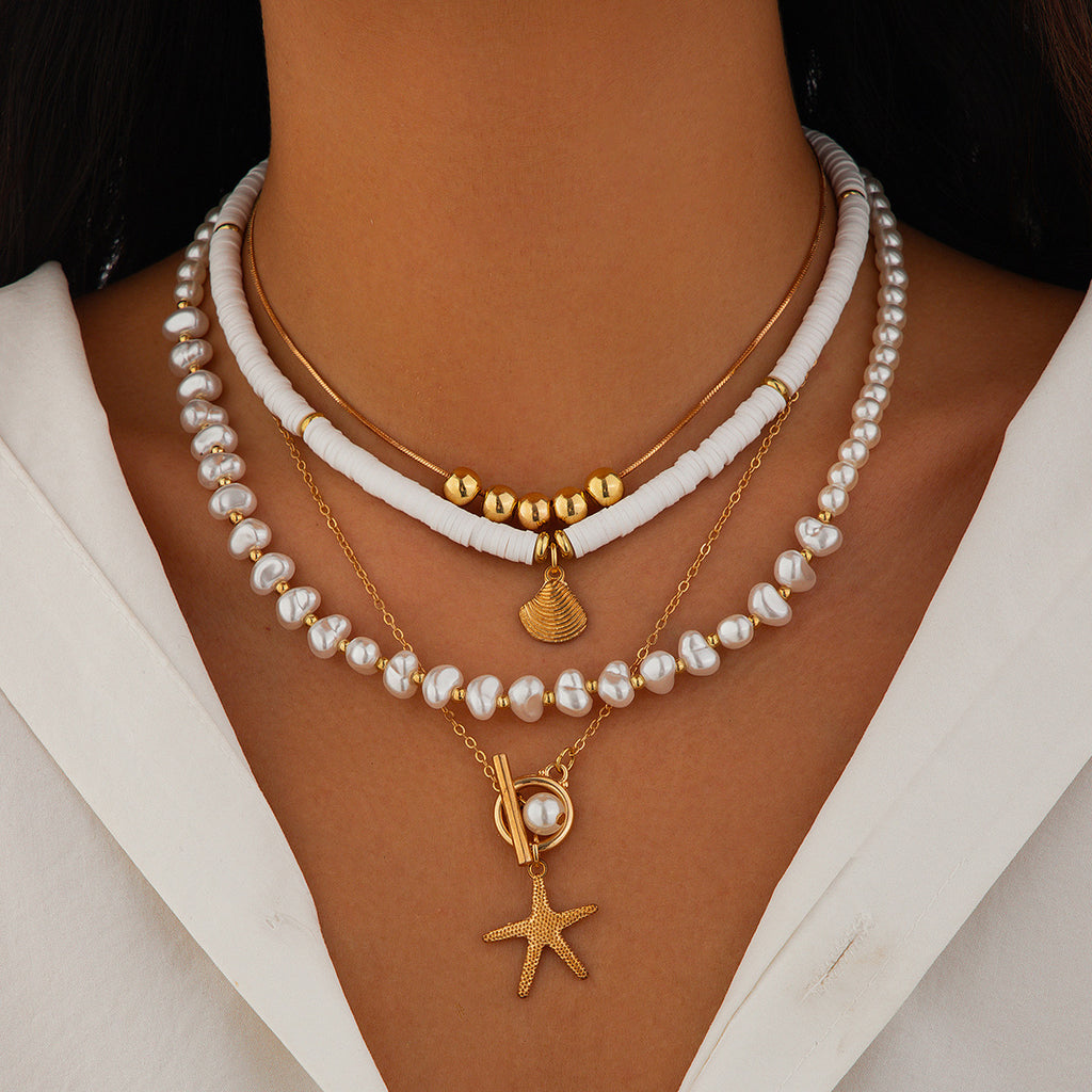 🌟 Necklace Set + Starfish Pearl Irregular Pendant Necklace – Ocean Layers