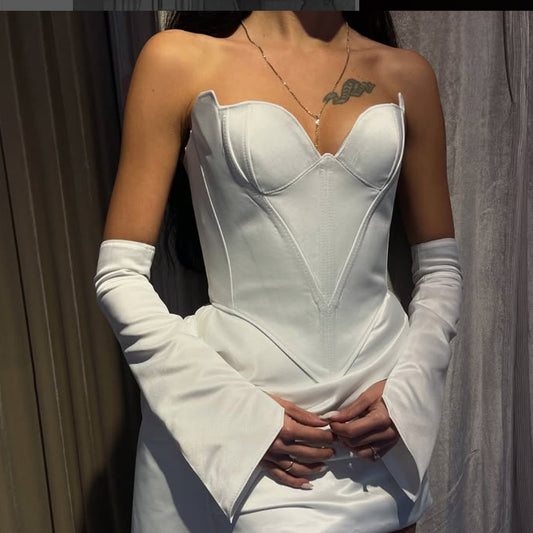📐 Spicy | Deep V Woven Boned Top — Diamond Corset with Slim Fit