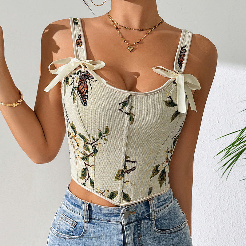🌸 Spicy | French Floral Bow Tie Slimming Camisole