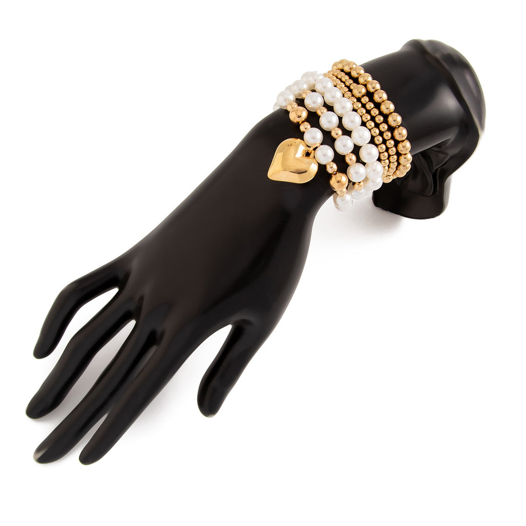 💝 Bracelet Set + Pearl Bead Bracelet With Hollow Heart Charm – Sweet Style