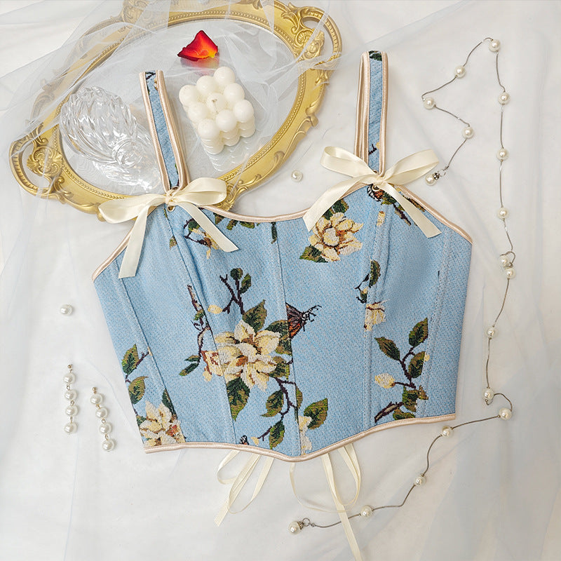 🌸 Spicy | French Floral Bow Tie Slimming Camisole