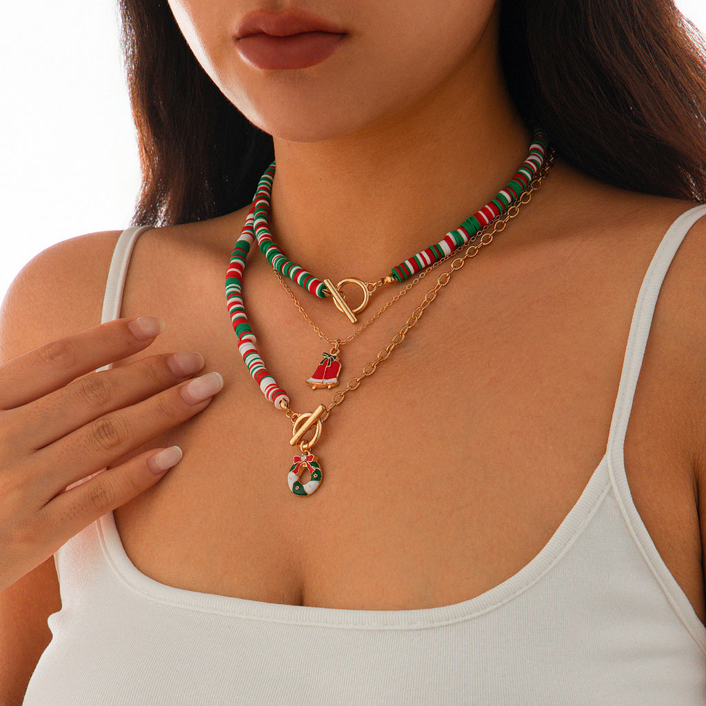🎅 Necklace Set + Soft Clay Santa Pendant + OT Clasp Chain (3-Piece Christmas Set)