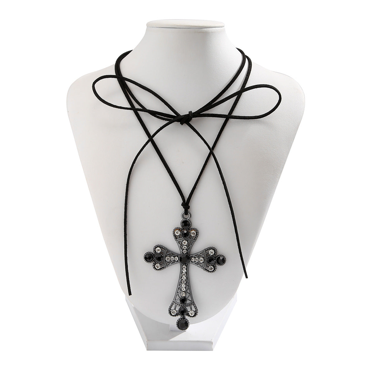 🦇 Choker + Gothic Cross Rhinestone Tie Necklace – Sweetpunk Style
