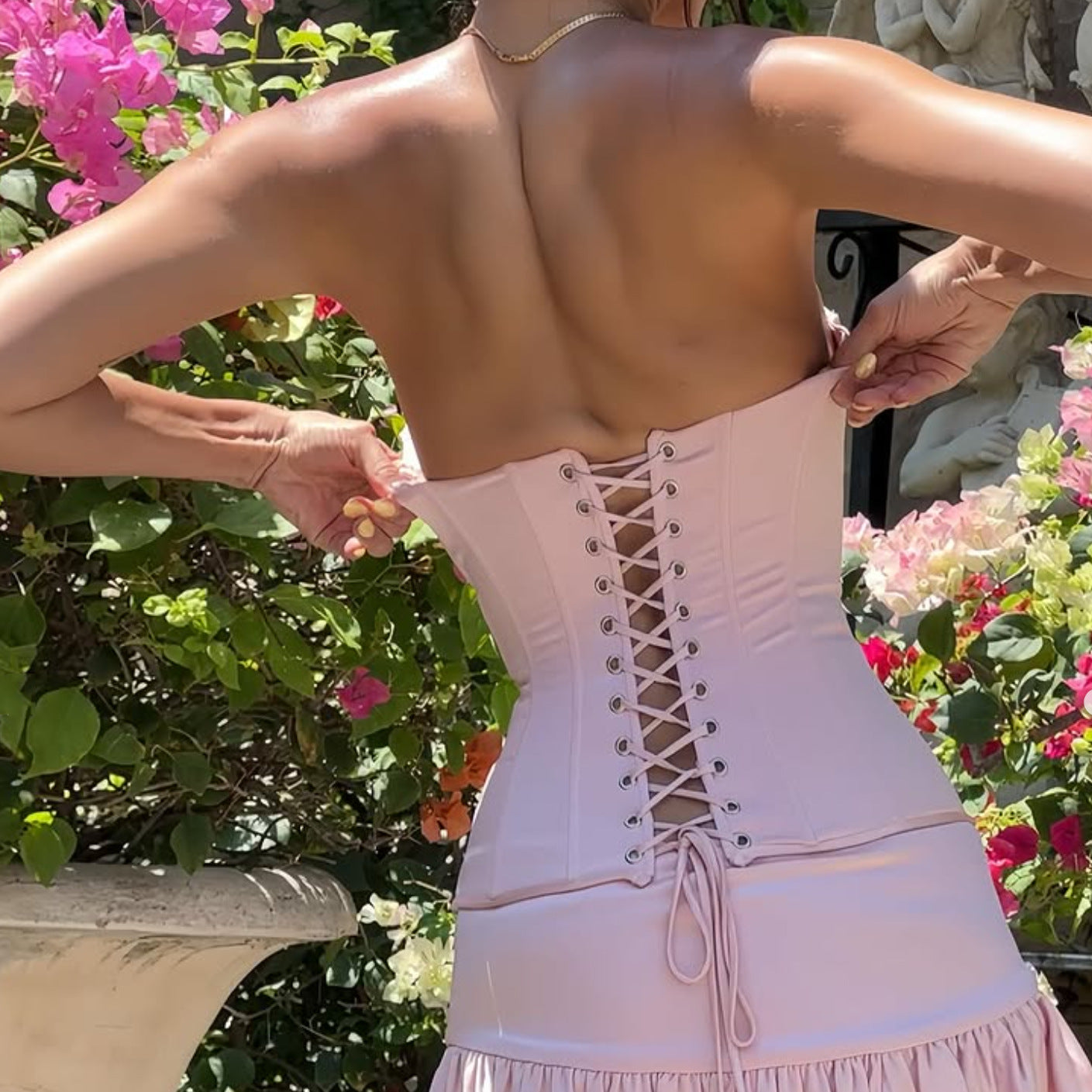 💋 Spicy｜Off-Shoulder Solid Tie Bustier