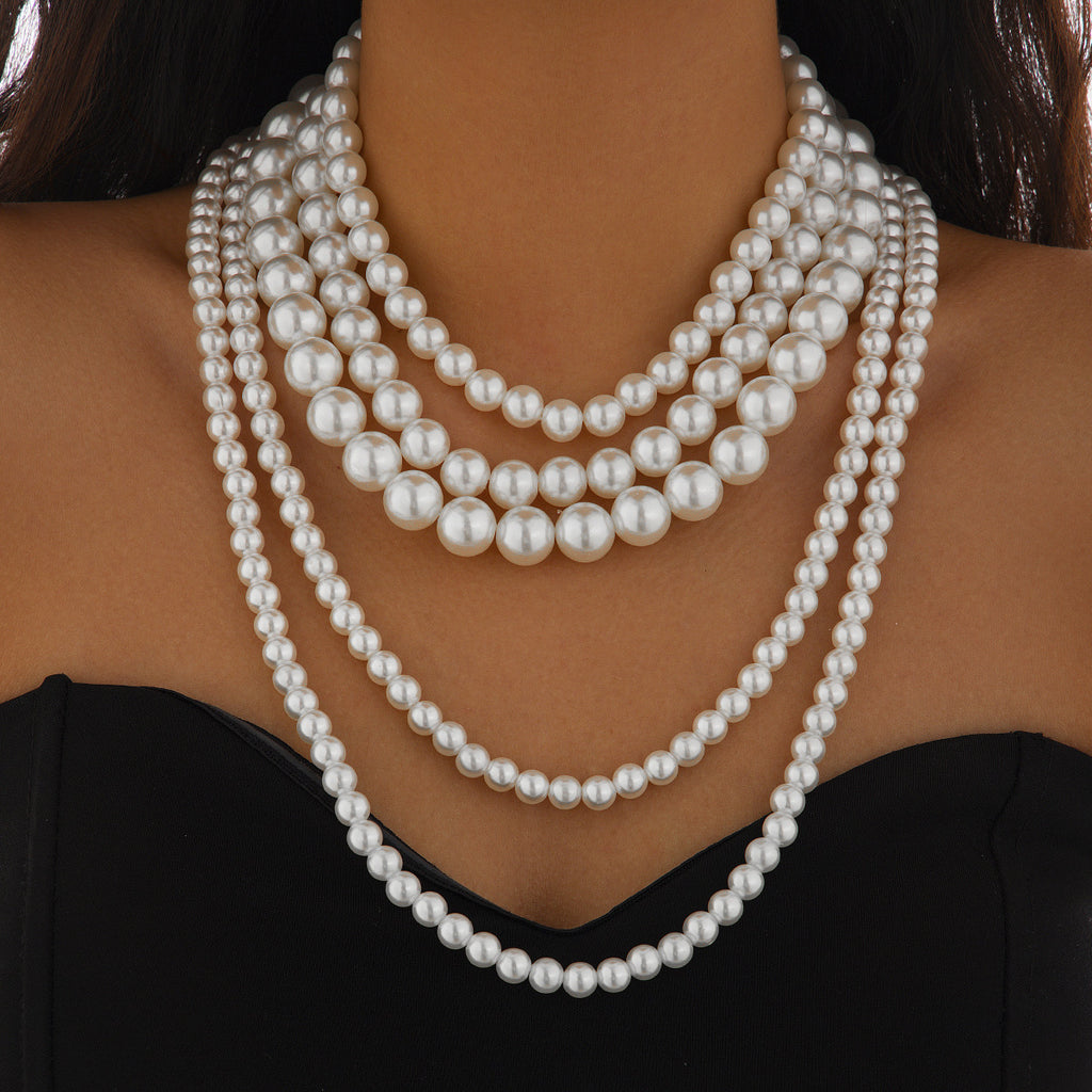 ⚪ Choker + Multi-Layer Baroque Pearl Necklace – Long Statement Piece