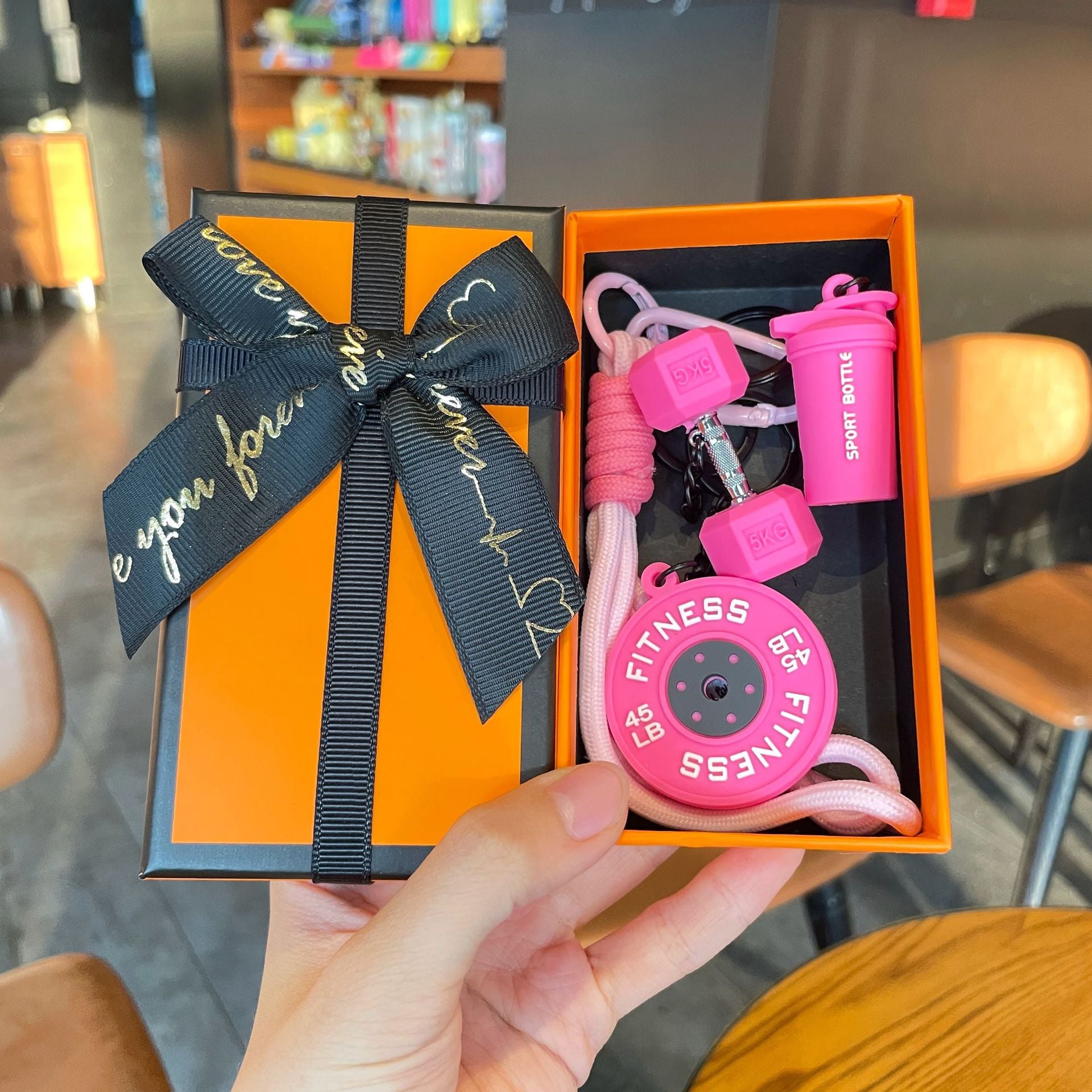 💪 Silicone Dumbbell & Shaker Keychain Set