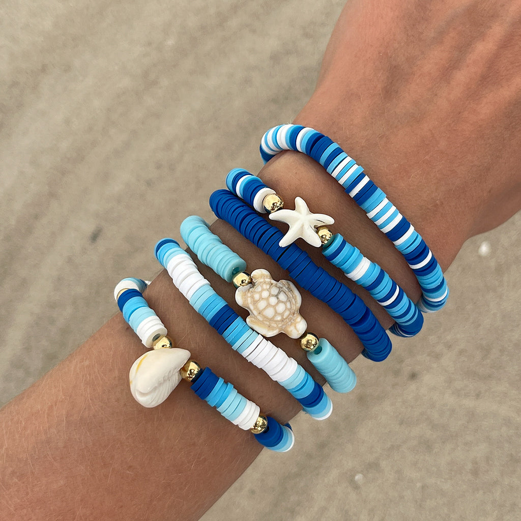 🐚 Bracelet Set + Starfish Shell Beaded Bracelet Duo – Ocean Floral Theme