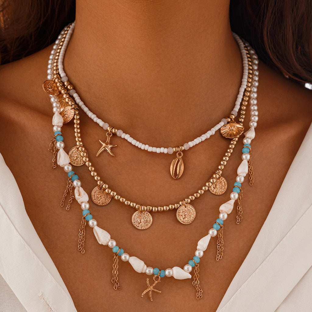 🌟 Necklace Set + Starfish Pearl Irregular Pendant Necklace – Ocean Layers