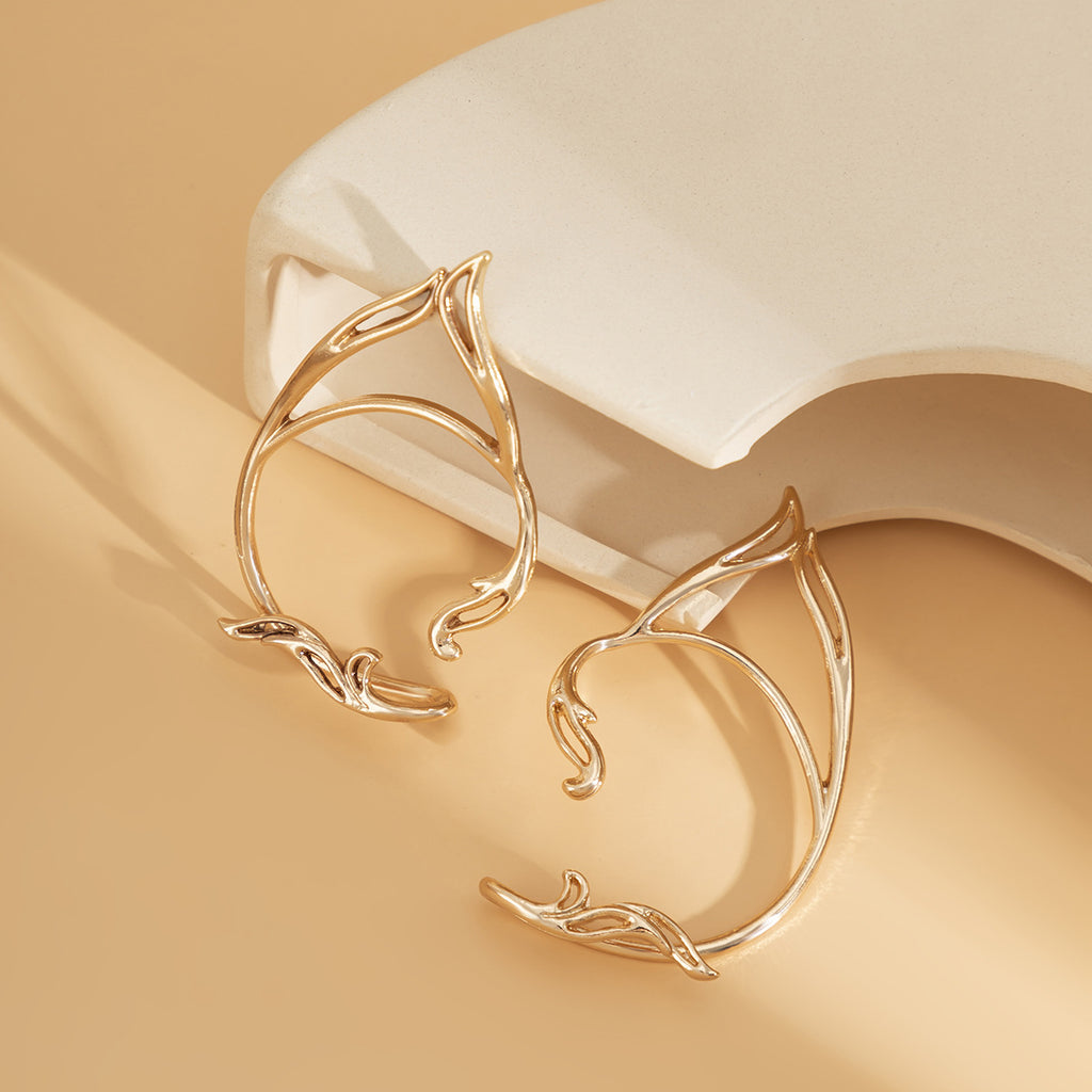 🐱 Earrings + Hollow Cat Ear Elf Ear Clip – No Piercing
